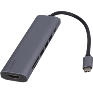 USB-хаб адаптер Ailink Aluminium 7 в 1 USB-C 4K HDMI Card Reader Hub Multi Port 100W PD c кабелем AI-CH7A Space Grey ТОП в Черкассах