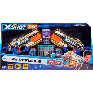 Набор скорострельных бластеров Zuru X-Shot Excel Reflex 6 Double 16 патронов + 3 банки Golden (36480Z) (193052031310) в Черкассах