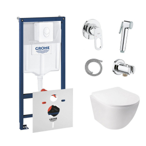 Комплект инсталляция Grohe Rapid SL 38722001 + унитаз с сиденьем Qtap Jay QT07335176W + набор для гигиенического душа со смесителем Grohe BauLoop 111042 лучшая модель в Черкассах