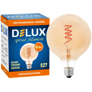 Светодиодная лампа DELUX Globe G125 6Вт E27 2200К amber spiral filament (90018147)