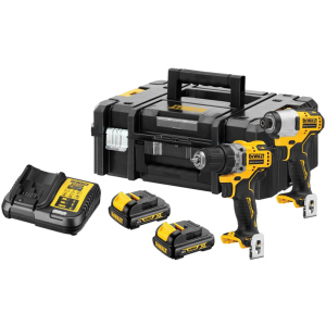 Набор из двух инструментов бесщеточных DeWalt 12 В XR Li-lon, 1.3 Ач, чемодан, 2 аккумулятора и зарядное устройство (DCK2110C2T) ТОП в Черкассах