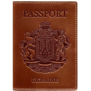 Новий Обкладинка для паспорта шкіряна з українським гербом BlankNote BN-OP-UA-k Коричнева краща модель в Черкасах