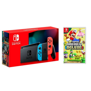 Nintendo Switch Neon blue/red - Обновлённая версия + NEW SUPER MARIO BROS. U DELUXE (NINTENDO SWITCH) надежный