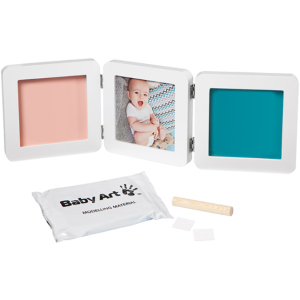 Набор для создания отпечатка ручки и ножки малыша Baby Art Тройная рамка Бело-серая (3601097200) рейтинг