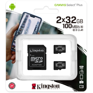 Kingston microSDHC 2х32GB Canvas Select Plus Class 10 UHS-I U1 V10 A1 + SD-адаптер (SDCS2/32GB-2P1A) в Черкасах