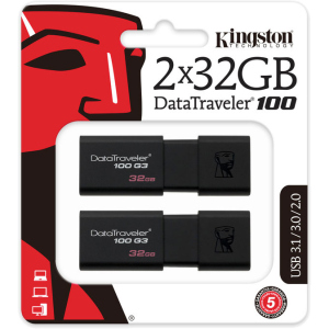 Kingston DataTraveler 100 G3 2x32GB USB 3.0 (DT100G3/32GB-2P) краща модель в Черкасах