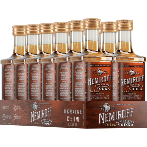 Упаковка горілки Nemiroff Honey Pepper De Luxe 0.05 л х 12 шт 40% (4820181425142) надійний